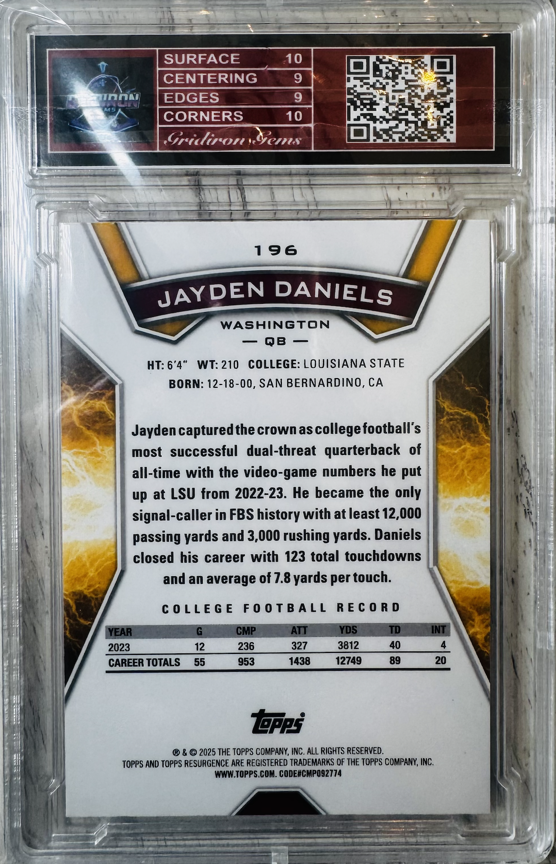 Jayden Daniels Graded Card - Back